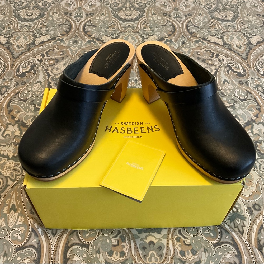 Mint Swedish Hasbeens Classic Slip In Black Clog Women’s Sz 38 US 8 - Picture 7 of 16